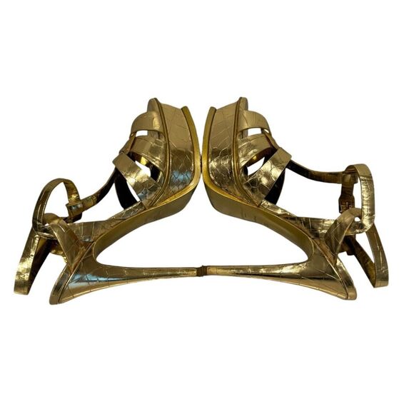 Saint Laurent Paris Gold Croc Embossed Leather Tribute Platform Sandals 36 US 6 - Picture 6 of 10